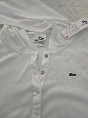Lacoste White Hoodie Top with Green Crocodile Logo